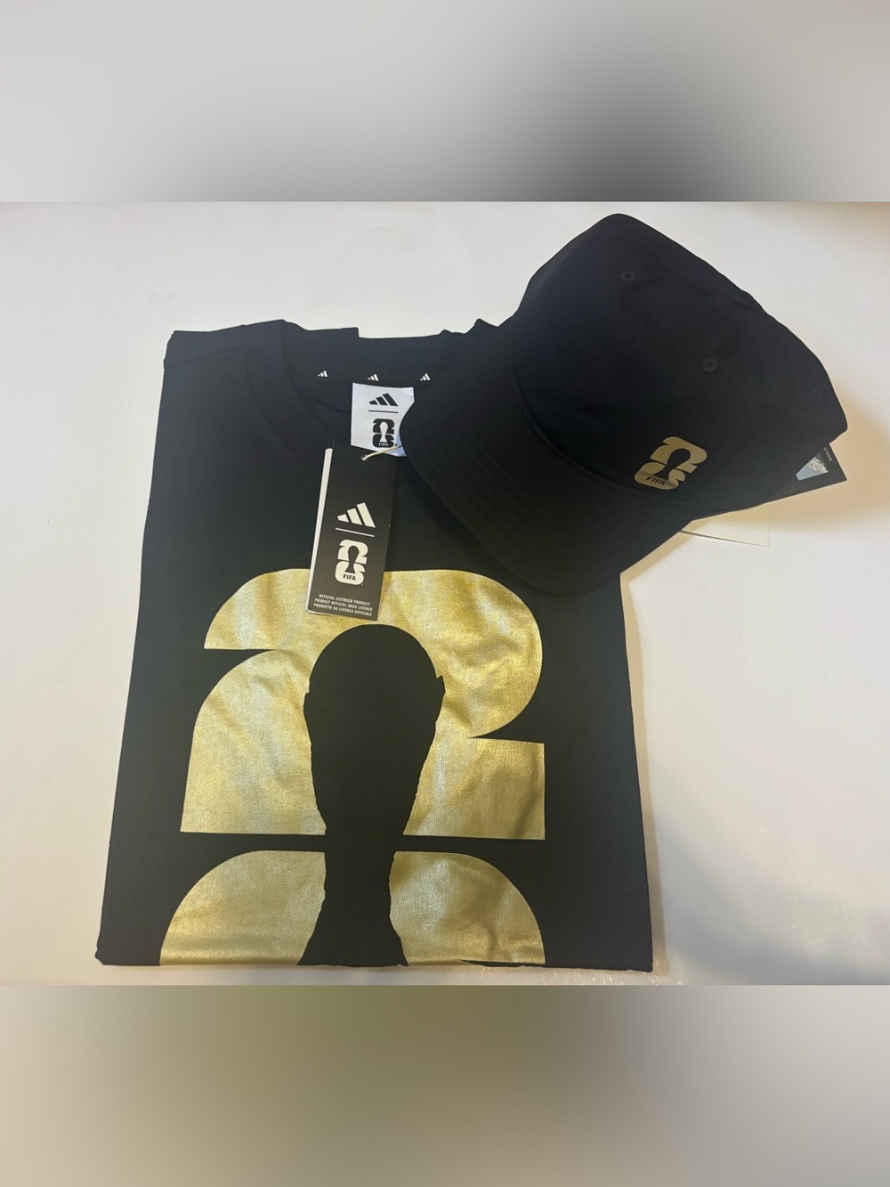 adidas Black Tee and Cap with Metallic Gold Silhouette